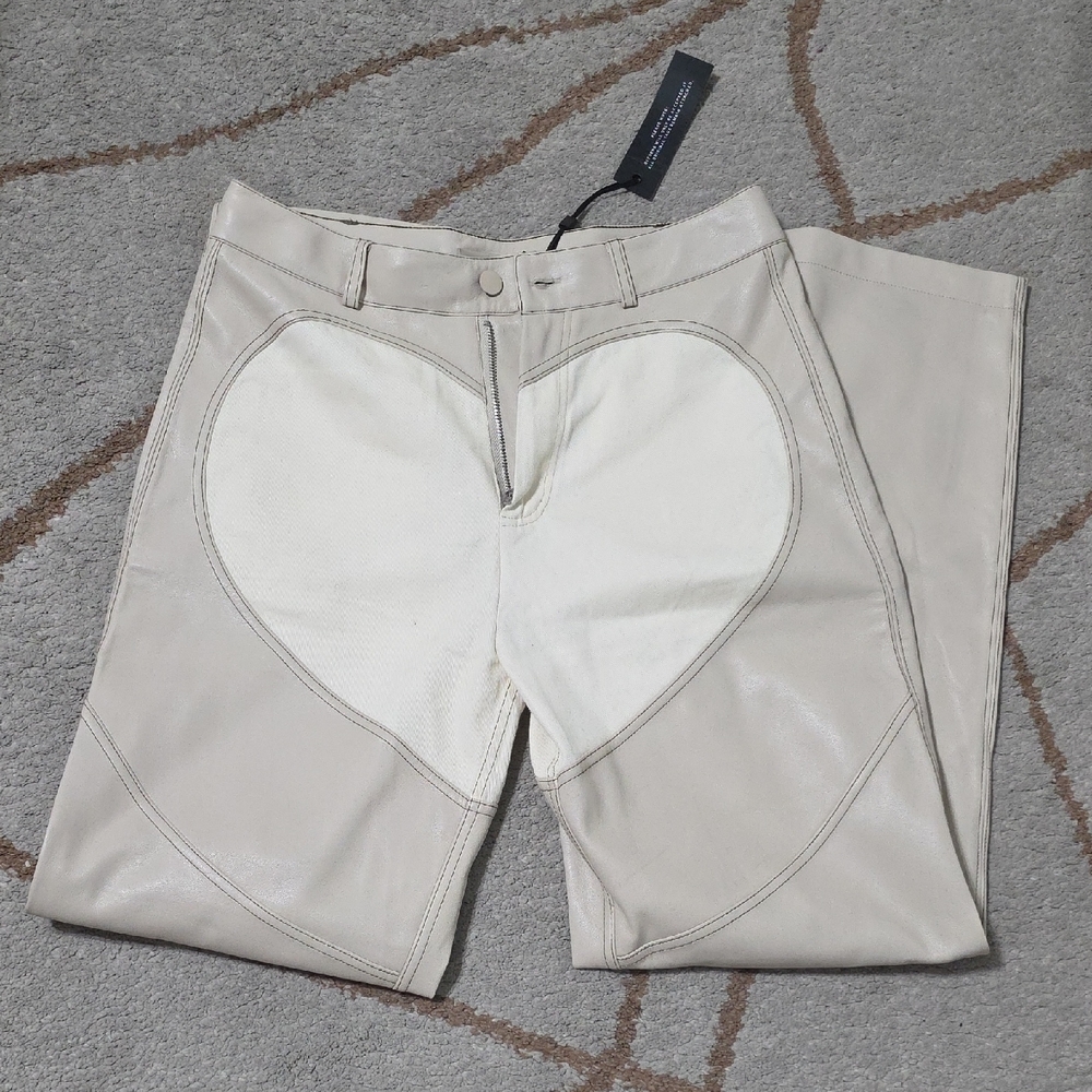 Maniere De Voir Beige Heart Accent Pants